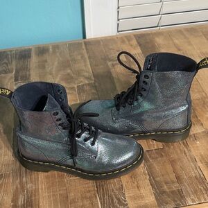 Dr. Martens blue metallic iridescent Holographic Lace-Up Pascal Boots